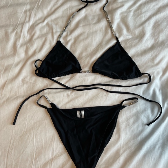 St Tropez Rhinestone 2 Piece Bikini- Black L - Picture 2 of 3